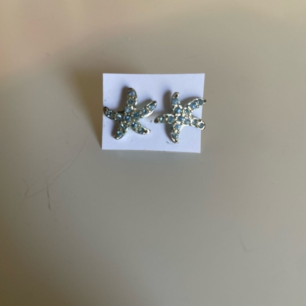Starfish Rhinestone Stud Earrings - Light Blue